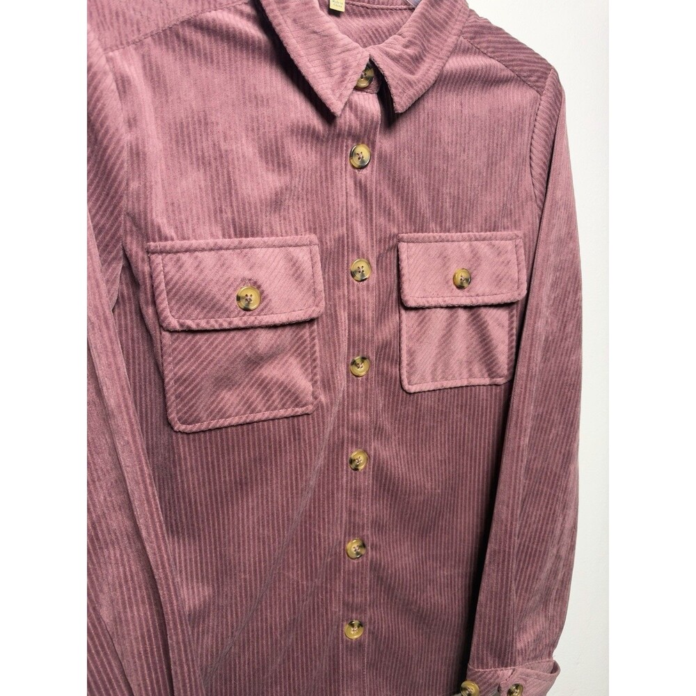 Democracy Women’s S Dark Pink Corduroy Long Sleeve Button-Up Shirt Shacket - Picture 3 of 7